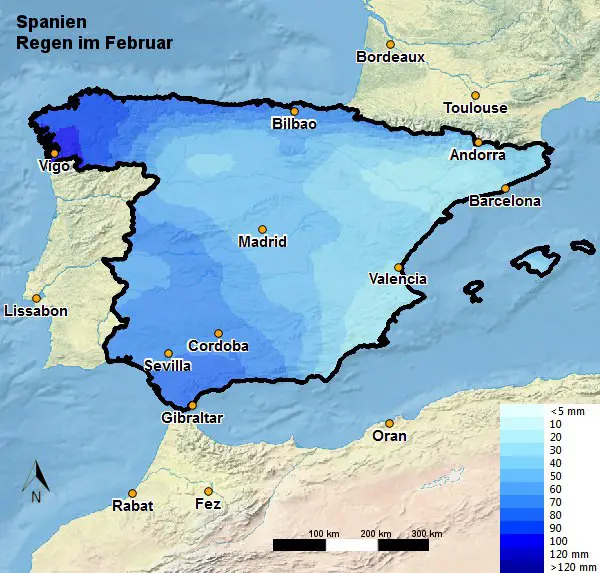 Spanien Wetter und Klima im Februar - Temperatur, Regen & Schnee